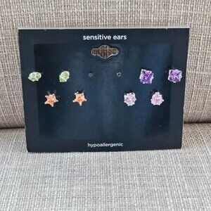 Women Earrings Multi Color Crystals Stud Earrings Set of 4 Hypoallergenic NWT